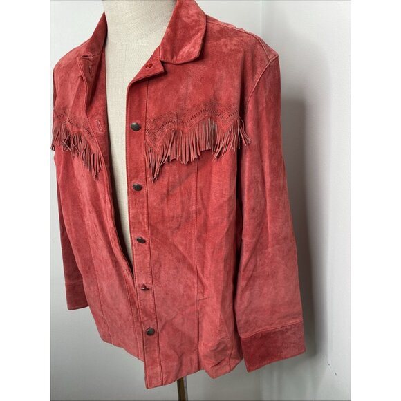 Chico's Red Suede Fringe Jacket Sz 3 XL Button Front Festival Cowgirl Western - Picture 4 of 14